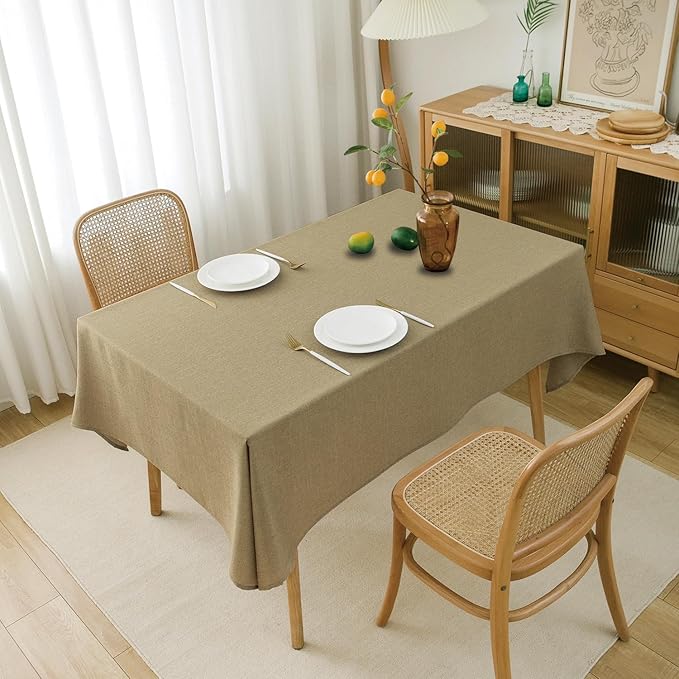 NLMUVW Square Tan Linen Tablecloth, Farmhouse Table Cloth Textured Water - Image 6