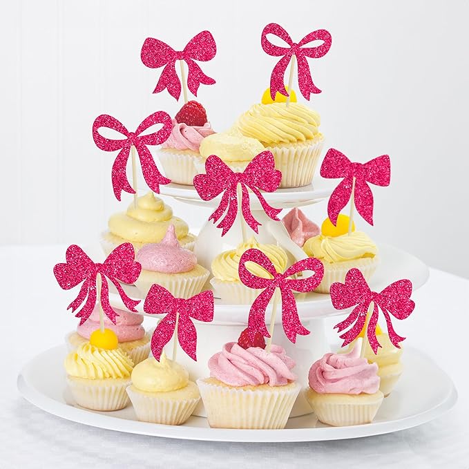 Gyufise 36Pcs Bow Cupcake Toppers Glitter Bowknot Cupcake Picks Bow Tie - Image 4