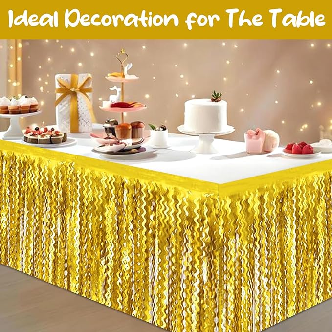 6 Pack 29 x108 Inch Gold Wave Foil Fringe Table Skirts Metallic Banner - Image 4