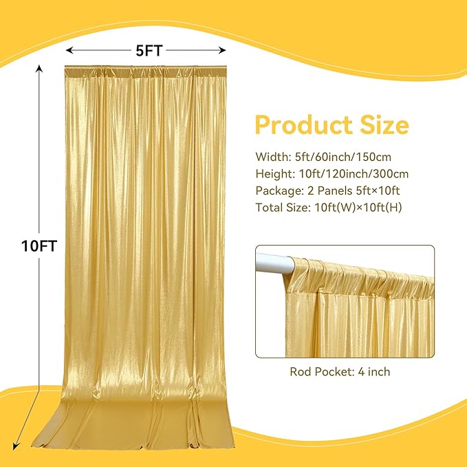 10x10 ft Wrinkle Free Gold Sequin Backdrop Curtain - Image 6