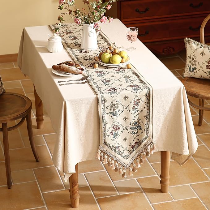 patdrea Designer Vintage Floral Linen Extra Long Table Runner 118 Inch Long - Image 7
