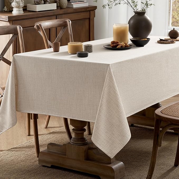 MIULEE Grayish White Linen Tablecloth 60x104 Inch Rectangle Table Cloth - Image 5
