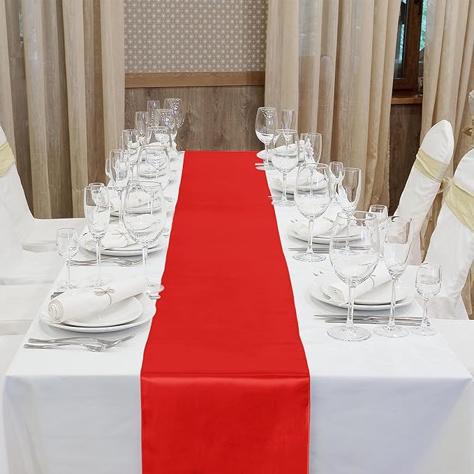 Aneco 12 Pack Satin Table Runner 12 x 108 Inch Red Long Wedding Satin Silk - Image 4