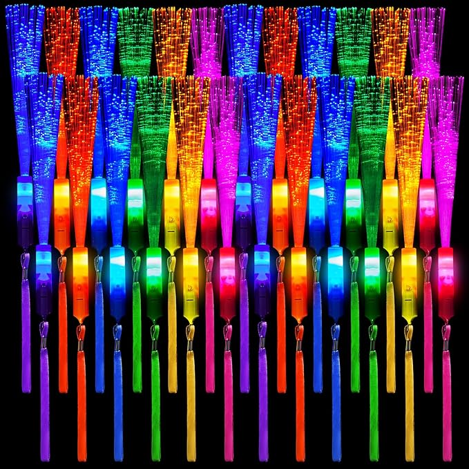 Lewtemi 60 Pack Fiber Optic Wand Glow Wand LED Light Up Wand Bulk by Lewtemi