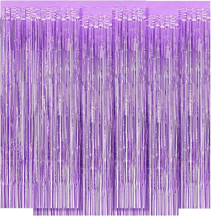 5 Pack Purple Foil Curtain Backdrop 3.2ft x 8.2ft Tinsel Foil Fringe Curtains by Ohiyoo