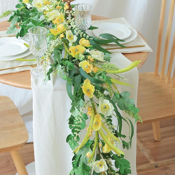 Mizii Yellow Artificial Flower Garland 6FT Fake Poppy Floral Garland Hanging - Image 6