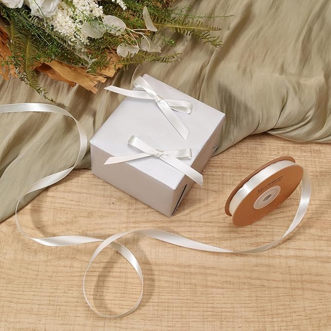 LaRibbons White Ribbon 3/8 Inch 25 Yards Luxury Double Faced White Silk Ribbon - Image 2