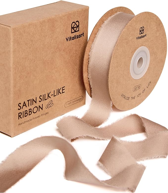 Vitalizart Silk Satin Ribbon 1 inch x 30 Yard Nude Handmade Frayed Ribbons by Vitalizart