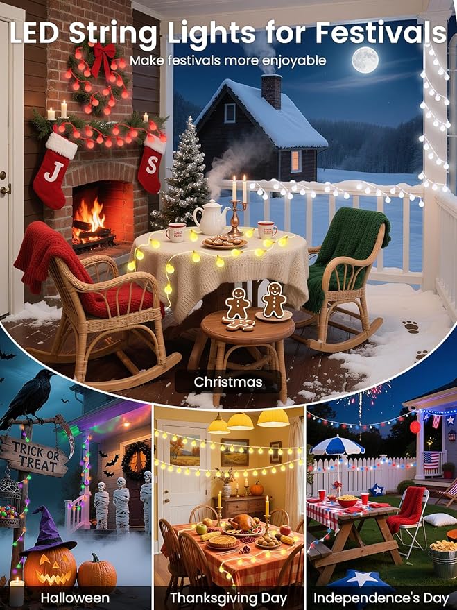 78ft Smart Color Changing Christmas Lights, 200 LED RGB Globe String Lights App - Image 5