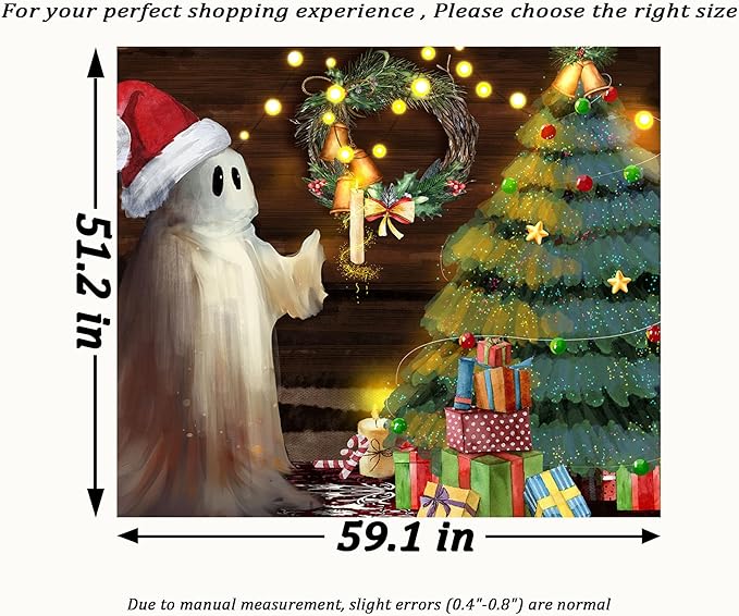 QGHOT Christmas Tapestry Wall Hanging Christmas Tree Backdrop Cute Ghost Wall - Image 7