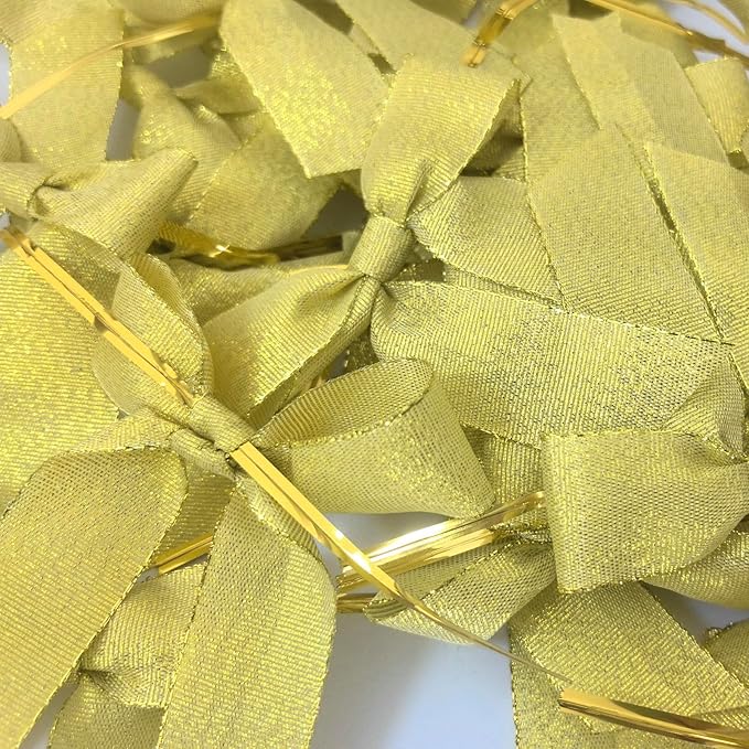 50pcs 3-1/2" Metallic Gold Satin Ribbon Bows - Image 8