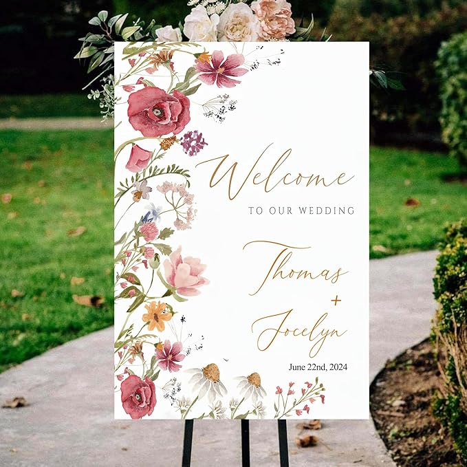 Wildflower Floral Spring Wedding Welcome Signs, Welcome Sign Wedding, - Image 3