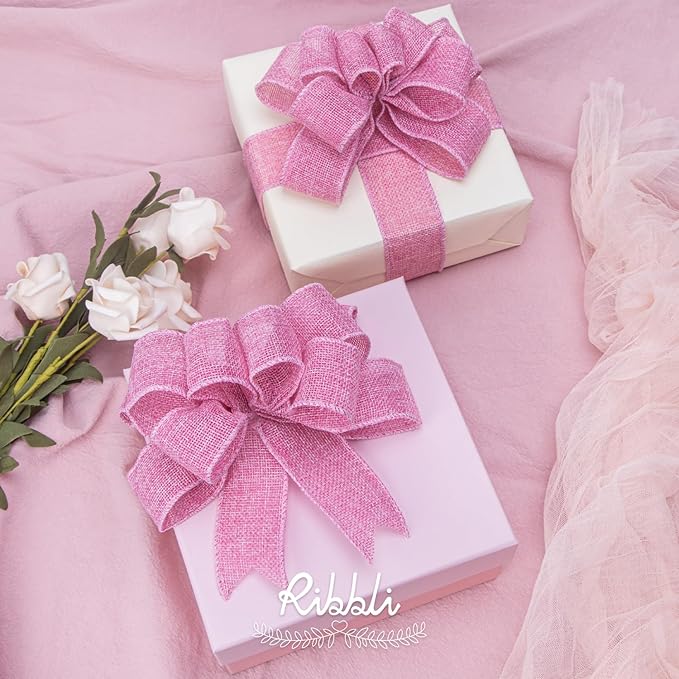 Ribbli Pink Burlap Valentine's Day Wired Ribbon, 1-1/2 Inch x 10 Yard, Easter - Image 5