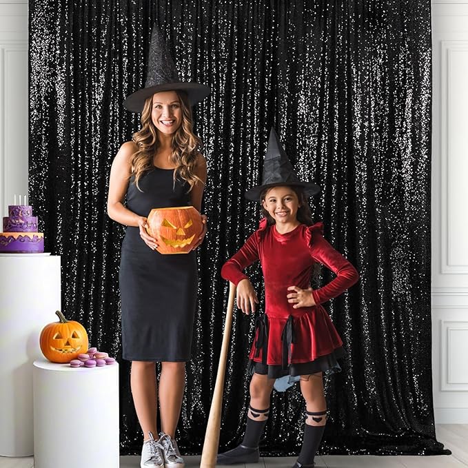 Eternal Beauty Black Thick Sequin Backdrop, 10x10 Ft Halloween Glitter - Image 3
