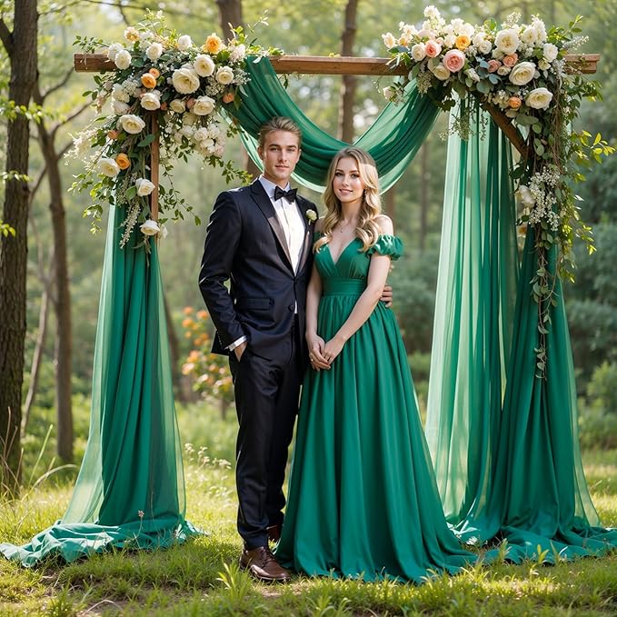 Wedding Arch Draping Fabric, 1 Panel 18FT Emerald Green Sheer Chiffon Curtain - Image 6