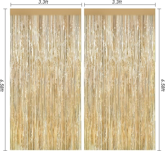 2Pack Champagne Gold Backdrop Birthday Decorations Foil Curtain Backdrop Gold - Image 3