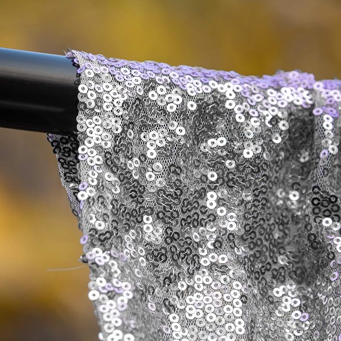 JYFLZQ Silver Sequin Backdrop Curtains 4ft x 8ft 2 Panel Glitter Photo Booth - Image 6