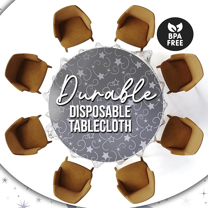Exquisite Clear Silver Star Tablecloth Plastic 12-Pack Disposable Round - Image 2