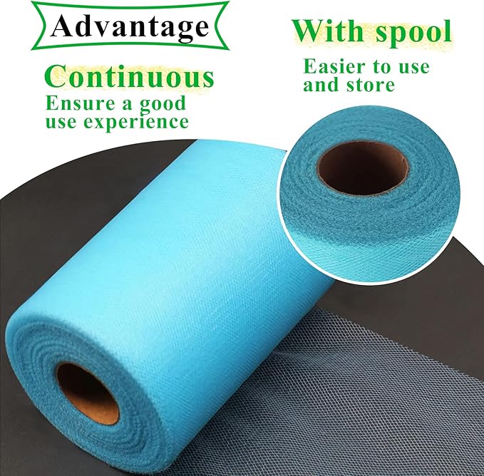Turquoise Tulle Fabric Rolls 6 Inch by 100 Yards Fabric Spool Tulle Ribbon - Image 3