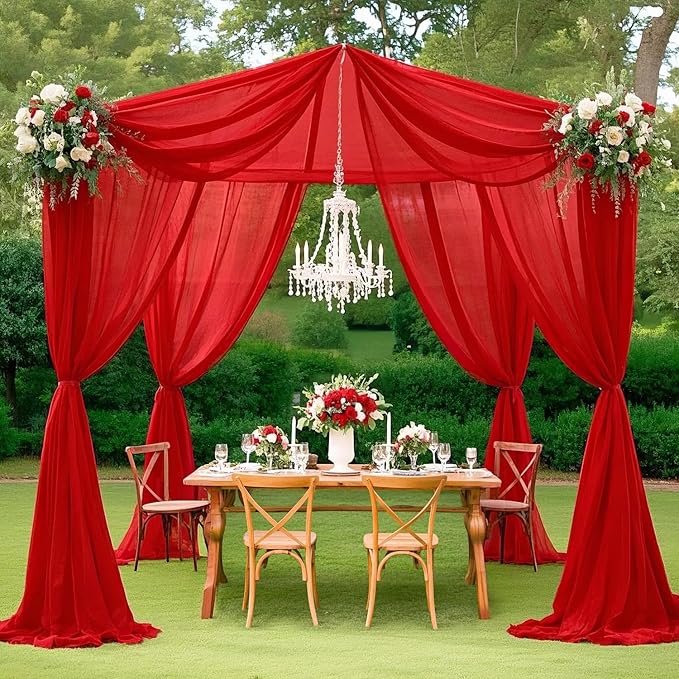MODFUNS Red Ceiling Drapes for Weddings 5x30ft 6 Panels Chiffon Ceiling Curtain - Image 7