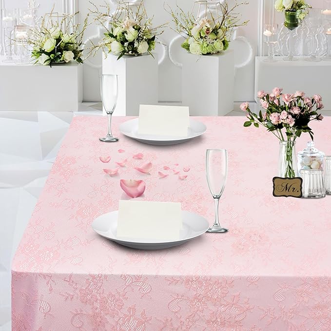LuoluoHouse Pink Lace Tablecloth Table Fabric 6pcs 60x120 Inch - Image 5