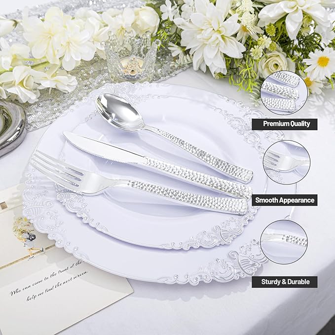 300Pieces Silver Plastic Silverware - Image 2