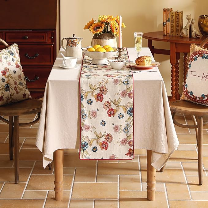 patdrea Designer Farmhouse Linen Thick Table Runner, Rustic Cottage Beige - Image 7