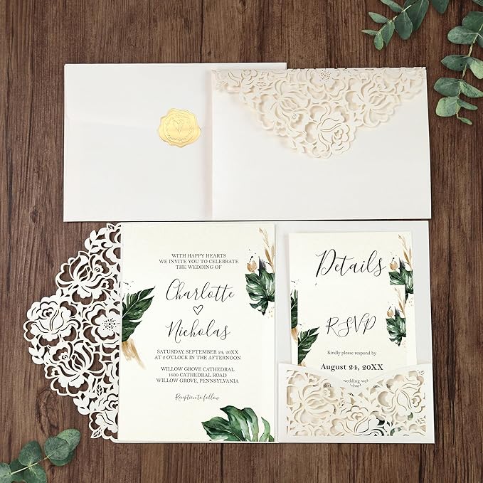 DORIS HOME 50pcs Laser Cut Wedding Invitation Pockets - Image 3
