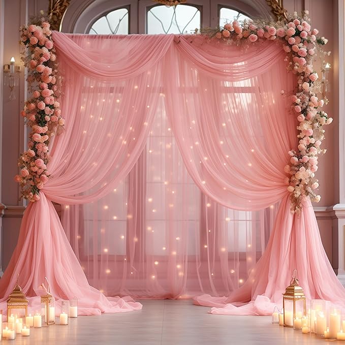 30×10ft Dusty Rose Tulle Backdrop Curtain by WishCare