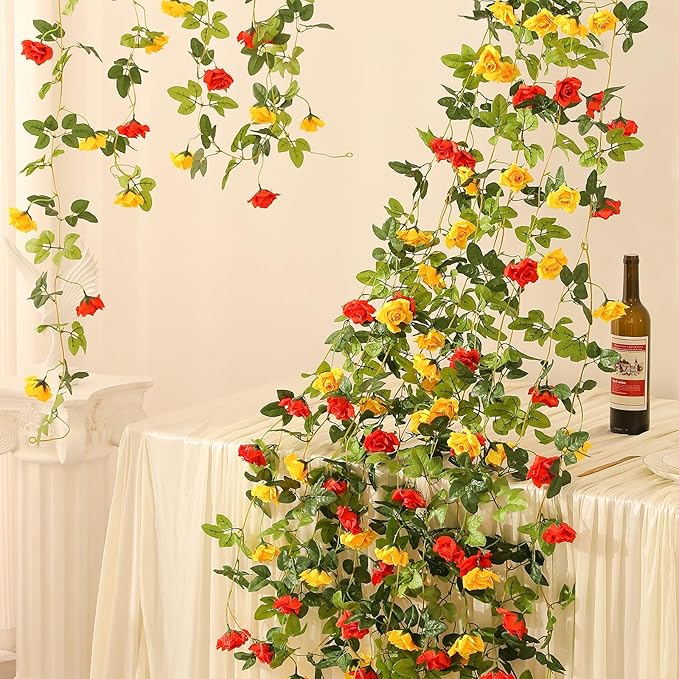 Floweroyal 4 Pack Artificial Flower Garlands 15.8FT Fake Rose Vines Silk - Image 3