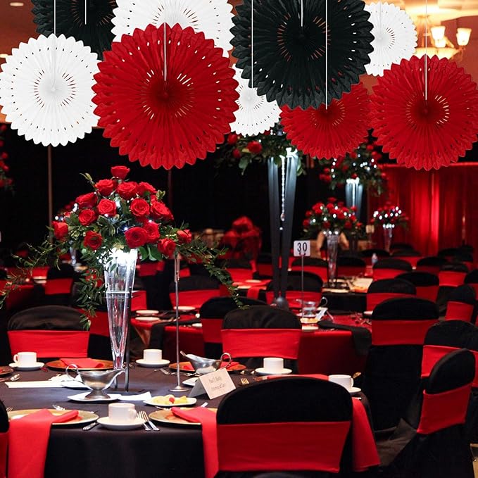 18 Pcs Black Red White Hanging Honeycomb Paper Fans, Round Paper Fan Decorations - Image 5