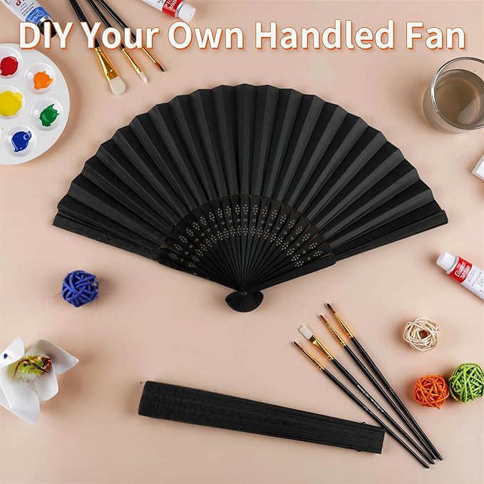 JOHOUSE 12 Packs 8.2 Inch Black Chinese Paper Foldable Hand Fan - Image 4
