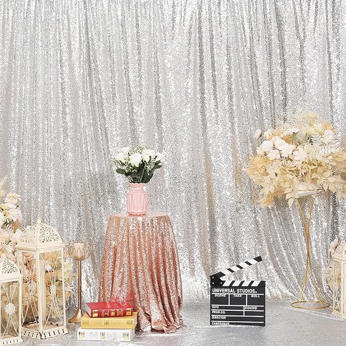 Poise3EHome 6FT x 8FT Silver Sequin Photo Backdrop Curtain - Image 3