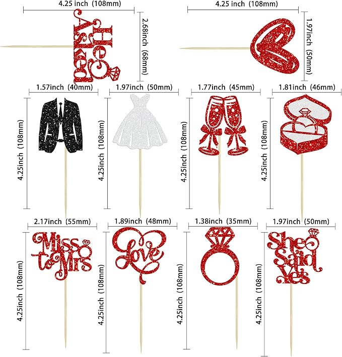 Gyufise 30Pcs She Said Yes Cupcake Toppers Glitter Diamond Ring I Do Love - Image 2