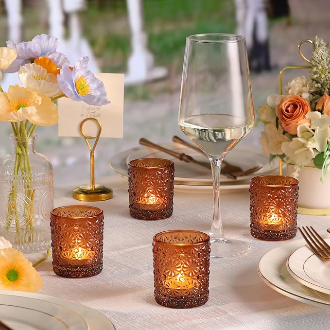 Amber Votive Candle Holder Set of 36, Flower Tea Lights Candles Holders - Image 6