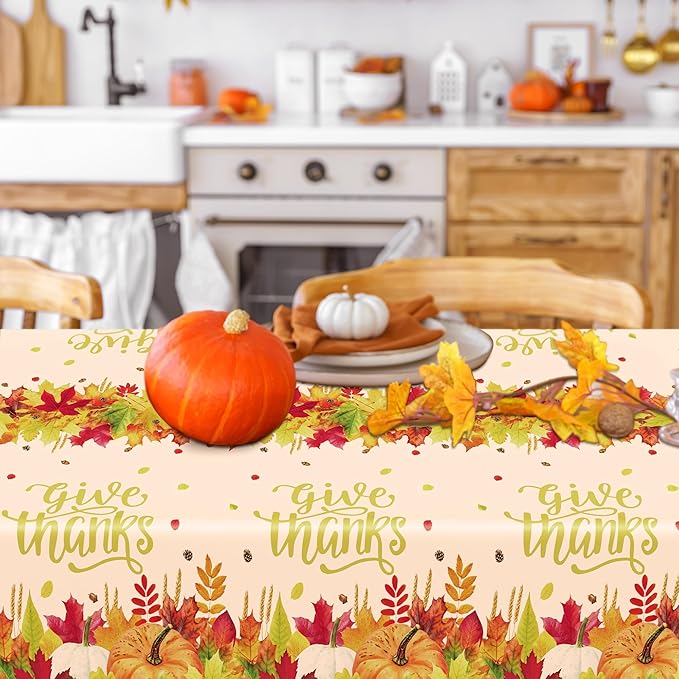 QZYL 4 Pack Thanksgiving Tablecloths, Rectangle Maple Leaves Pumpkin Disposable - Image 4