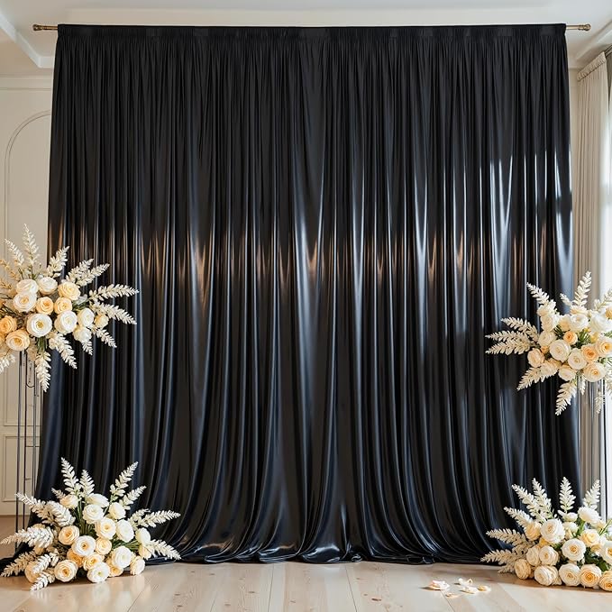 Black Satin Backdrop Curtains 2 Panels by WishCare
