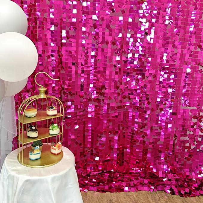 Hot Pink Square Sequin Backdrop 8ft * 8ft 1 Panel, Shimmer Wall Backdrop by HMQIANG