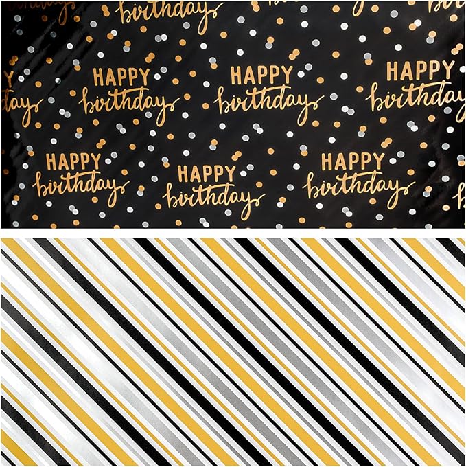 LeZakaa Reversible Black Birthday Wrapping Paper Roll - Image 7