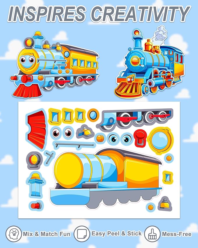 Aowplc Train Stickers for Kids – 32 Sheets Make-a-Train Mix & Match Kit – Fun - Image 3