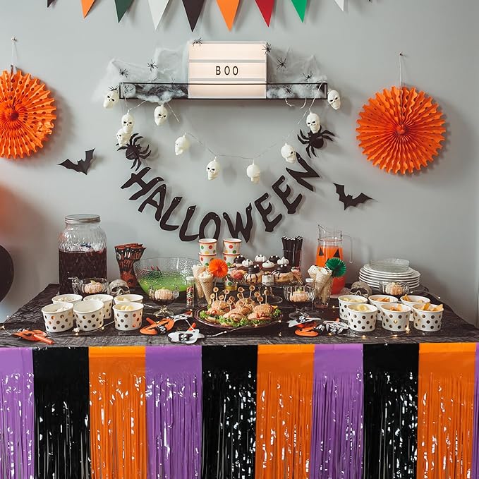 6 Pack 30x108 Inch Halloween Table Skirt Decoration, Metallic Foil Fringe - Image 9
