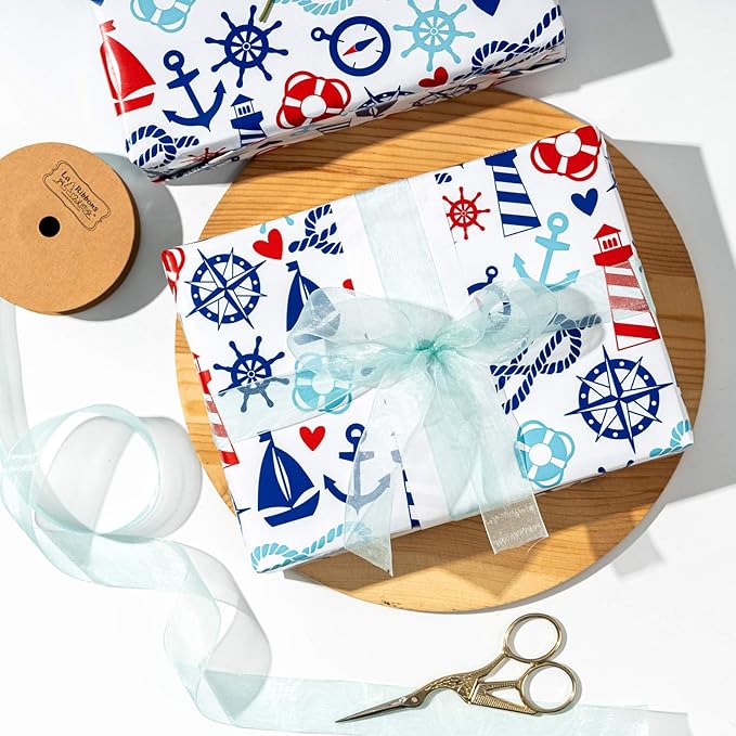 WRAPAHOLIC Nautical Anchors Wrapping Paper Roll - Image 6