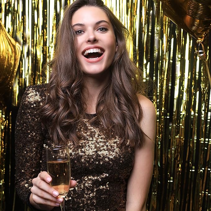 5 Pack Foil Curtain Backdrop Gold Metallic Tinsel Foil Fringe Curtains Photo - Image 4