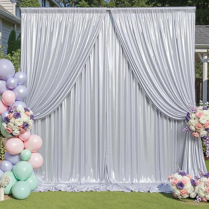 10x10 ft Wrinkle Free Silver Sequin Backdrop Curtain - Image 3