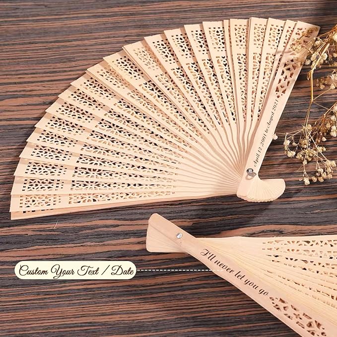 100Pcs Personalized Folding Hand Fans Custom Engraved Summer Wedding Fans - Image 2