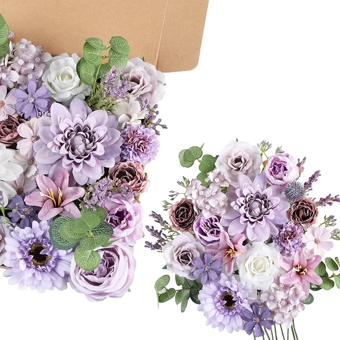 AmyHomie Lavender Artificial Flowers Combo Silk Mix Peony Rose Fake Flowers - Image 7