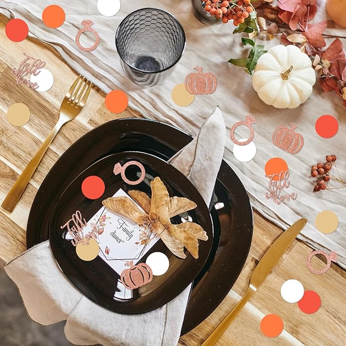 Whaline 280Pcs Fall Wedding Confetti Glitter Fall in Love Ring Pumpkin Paper - Image 6