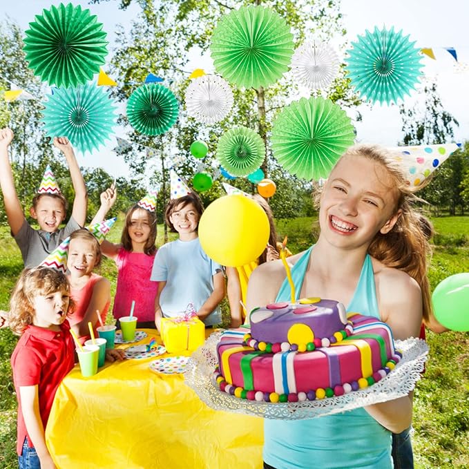 SUNBEAUTY Pack of 11 Green White Party Decoration Hanging Honeycomb Round Paper - Image 4