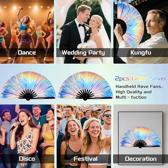 2pcs Rave Fans with Holsters 13 inches Large Folding Fan - Image 8