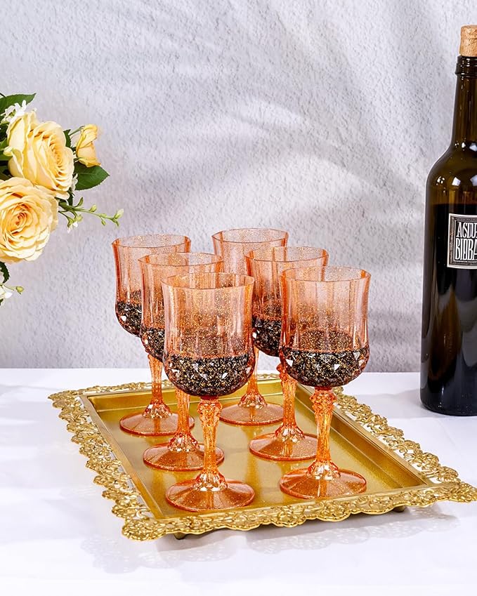 Ciaell 24PCS Rose Gold with Glitter Plastic Wine Glasses - 7 Oz Vintage - Image 9